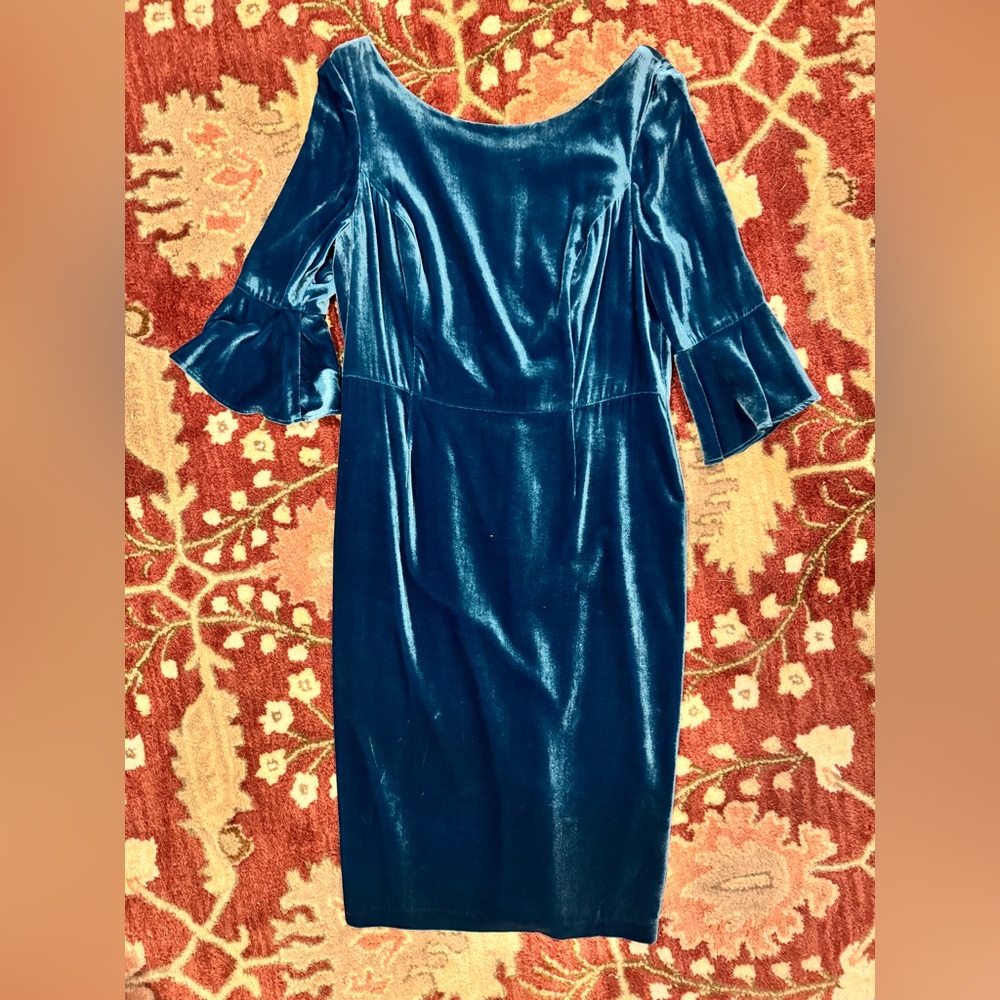 Boden Teal Velvet Long Sleeve Dress